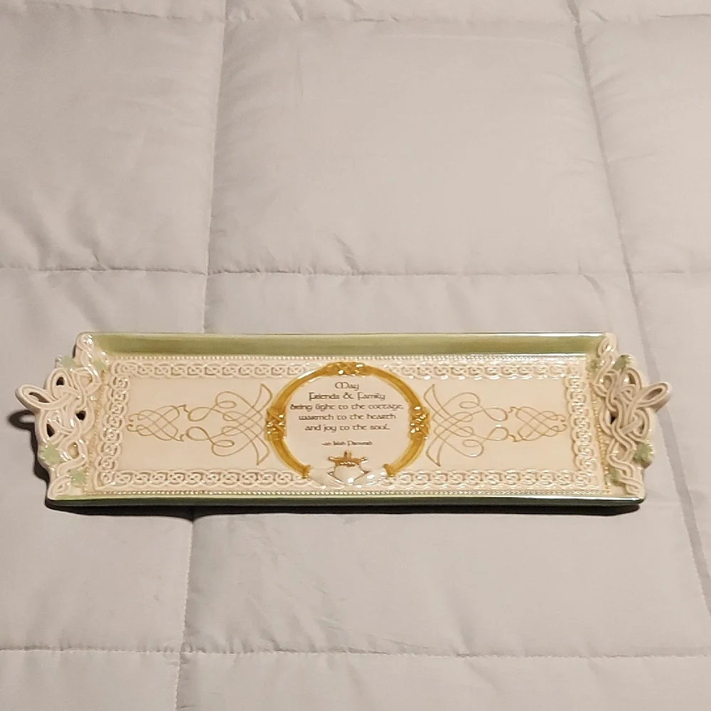 Elegant Cream and Green Decorative Tray